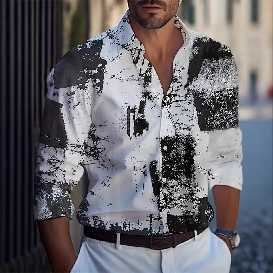 Men's Long Sleeve Shirt Palm Tree And Striped Printed Shirt Everyday Fashion Men's Casual Shirt