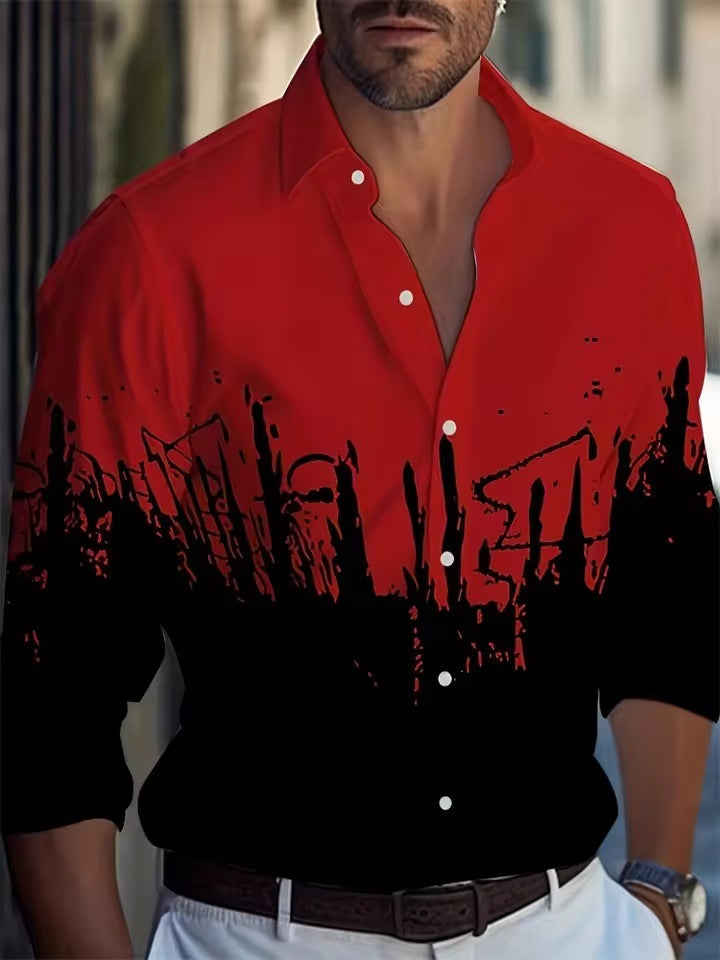 Men's Long Sleeve Shirt Palm Tree And Striped Printed Shirt Everyday Fashion Men's Casual Shirt