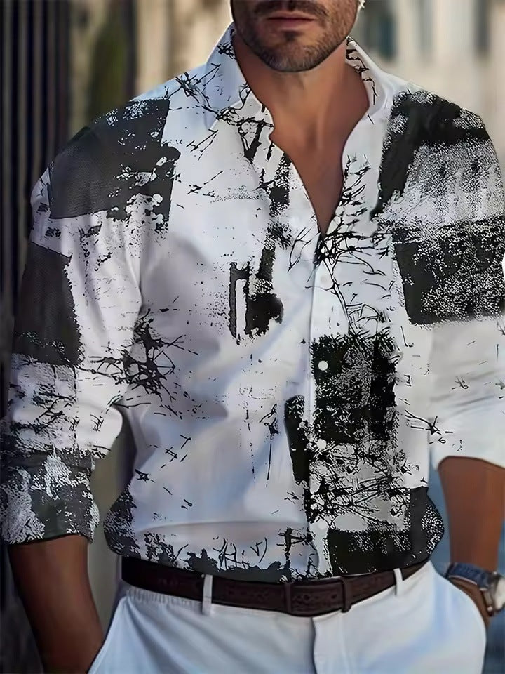 Men's Long Sleeve Shirt Palm Tree And Striped Printed Shirt Everyday Fashion Men's Casual Shirt