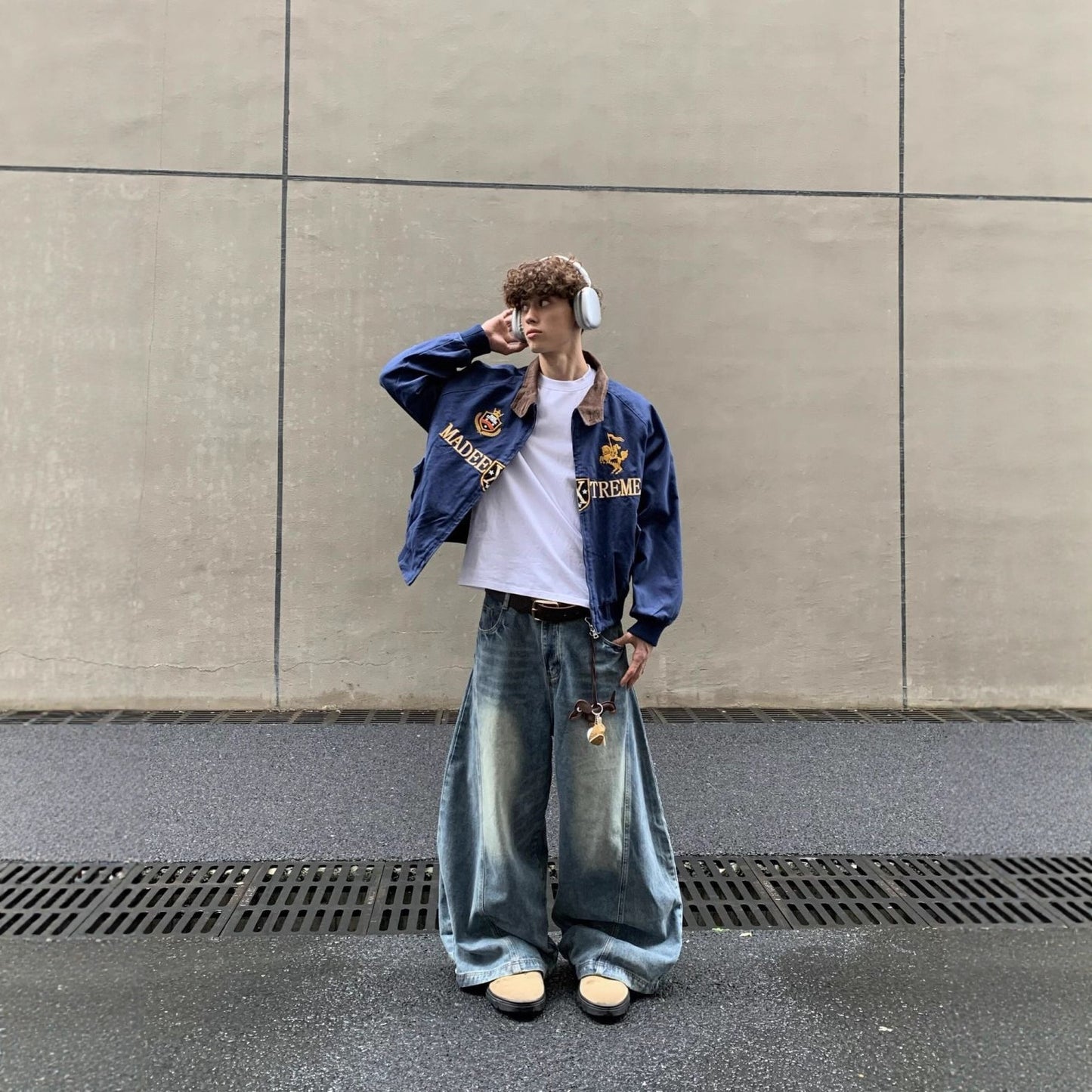 Streetwear Navy Blue Cropped Baseball Jacket