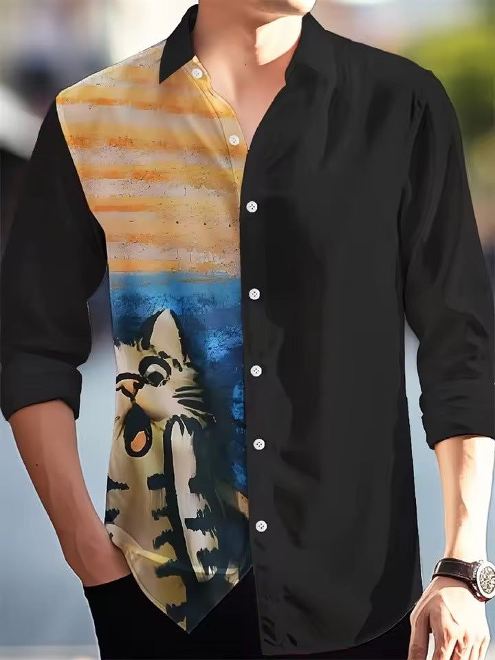 Men's Long Sleeve Shirt Palm Tree And Striped Printed Shirt Everyday Fashion Men's Casual Shirt