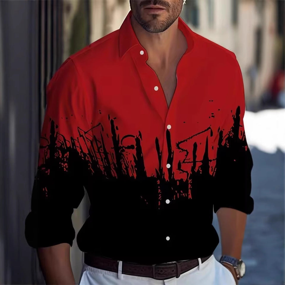 Men's Long Sleeve Shirt Palm Tree And Striped Printed Shirt Everyday Fashion Men's Casual Shirt