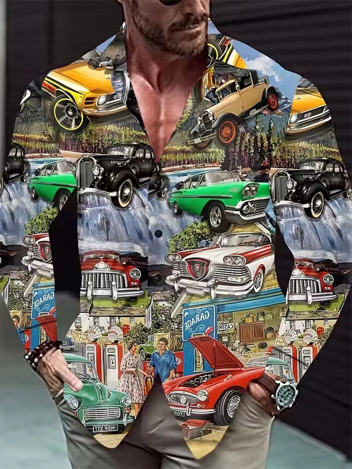 Men's Long Sleeve Shirt Palm Tree And Striped Printed Shirt Everyday Fashion Men's Casual Shirt